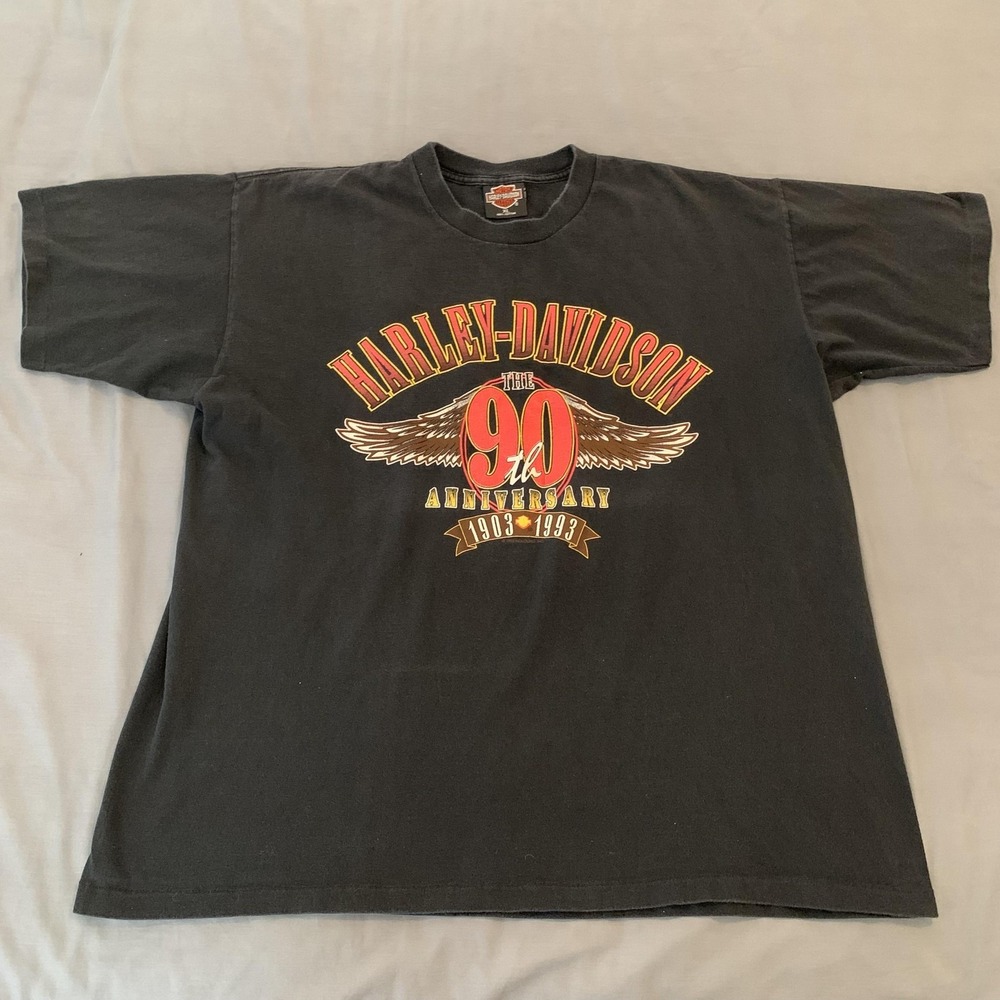 VTG Harley-Davidson Shirt Mens XL Black 90th Anniversary 1903 1993 USA Germany - Picture 2 of 9